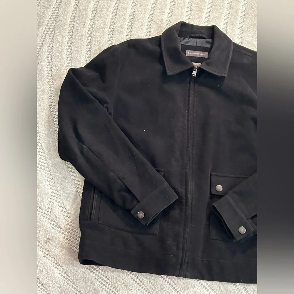 Vintage Banana Republic Men’s Collared Bomber Zip-up Jacket in Black - L